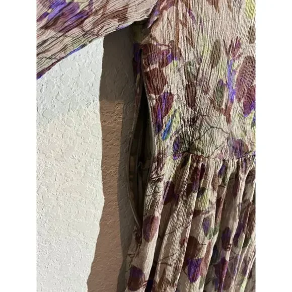 Soft Surroundings Dress Taupe Floral Peasant Chiffon Prairie Women's Size 8 - Picture 9 of 12